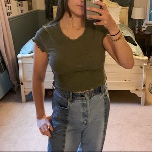 American Eagle Cropped Green Tee
